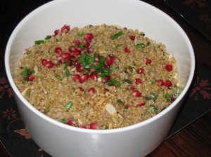 couscous with toasted seeds, almonds and pomegranate
